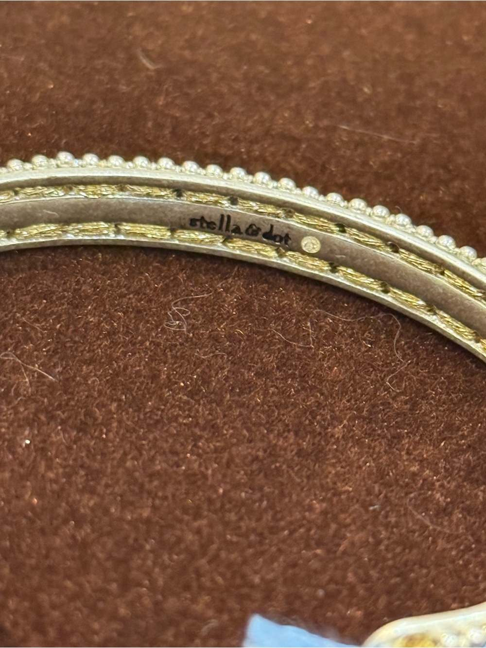 Stella & Dot Two-Tone Gold and Silver Beaded Edge Bangle